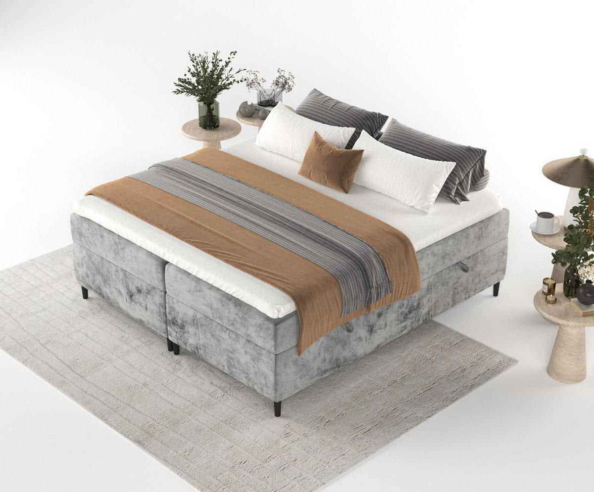 BOXBETT Theo 120/200 cm Grau im Lotta Stoff - Schwarz/Grau, Holz/Holzwerkstoff (120/200cm) - AltaBeds