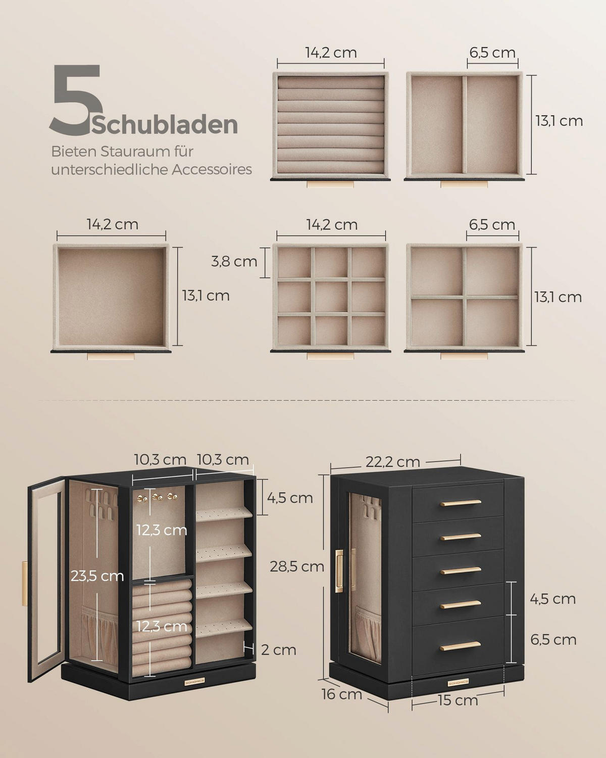 SCHMUCKKÄSTCHEN PORT-AU-PRINCE - Schwarz, Holzwerkstoff (22.2/28.5/16cm) - Hansiro