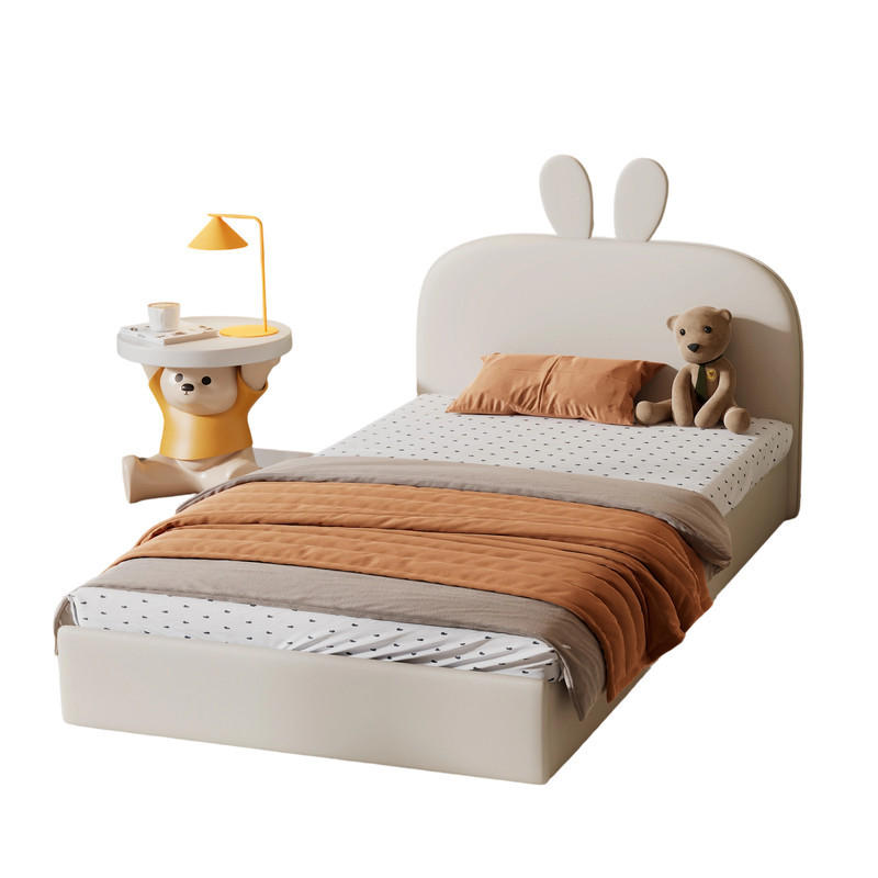 POLSTERBETT 90/200 cm, Beige, Samt, Kaninchen-Kopfteil - Beige, Holz (90/200cm) - SHOPENTRA