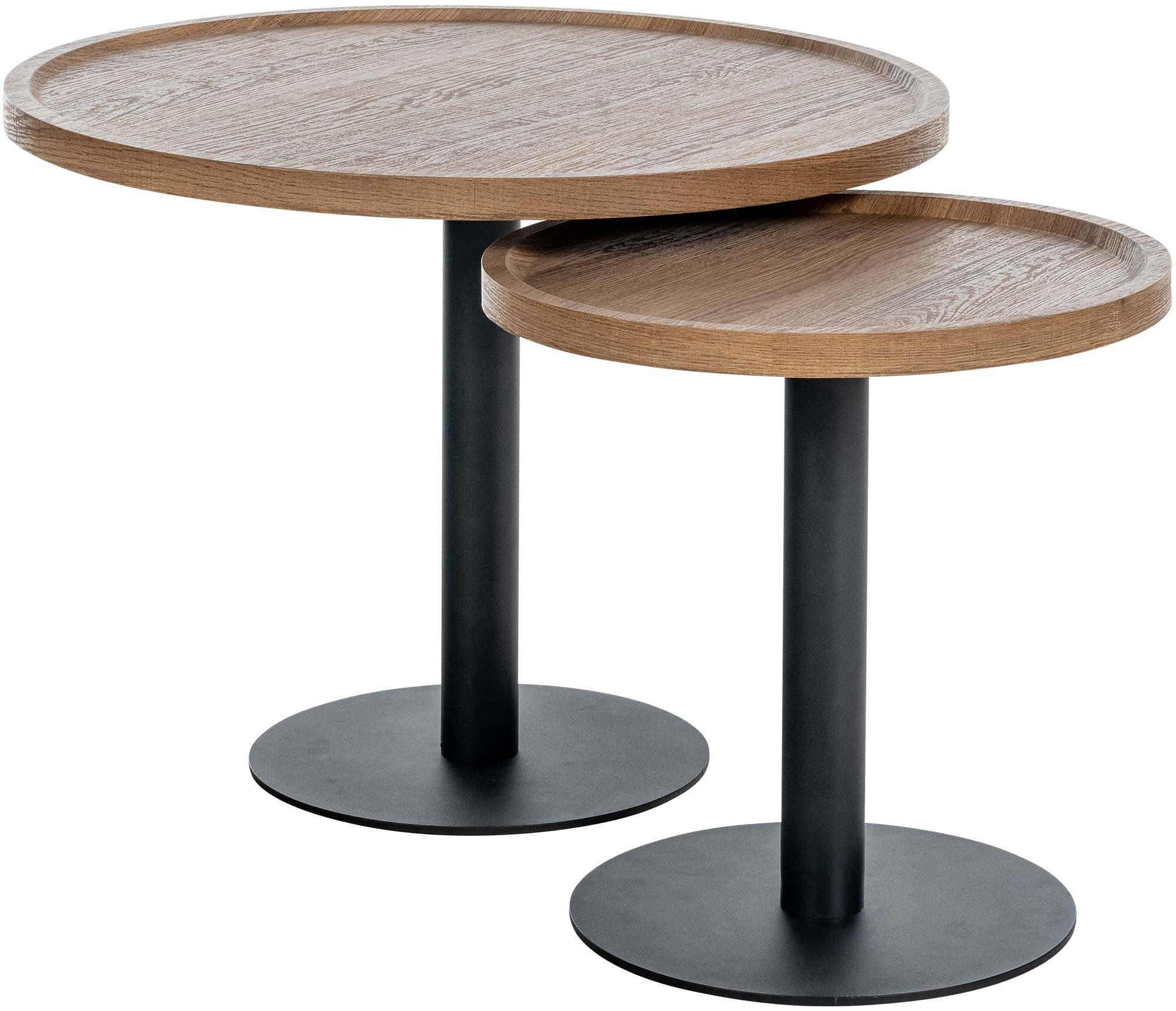 BEISTELLTISCH Kombi Set Holz Braun - Schwarz/Braun, Holz/Metall (40/40/42cm) - CLP