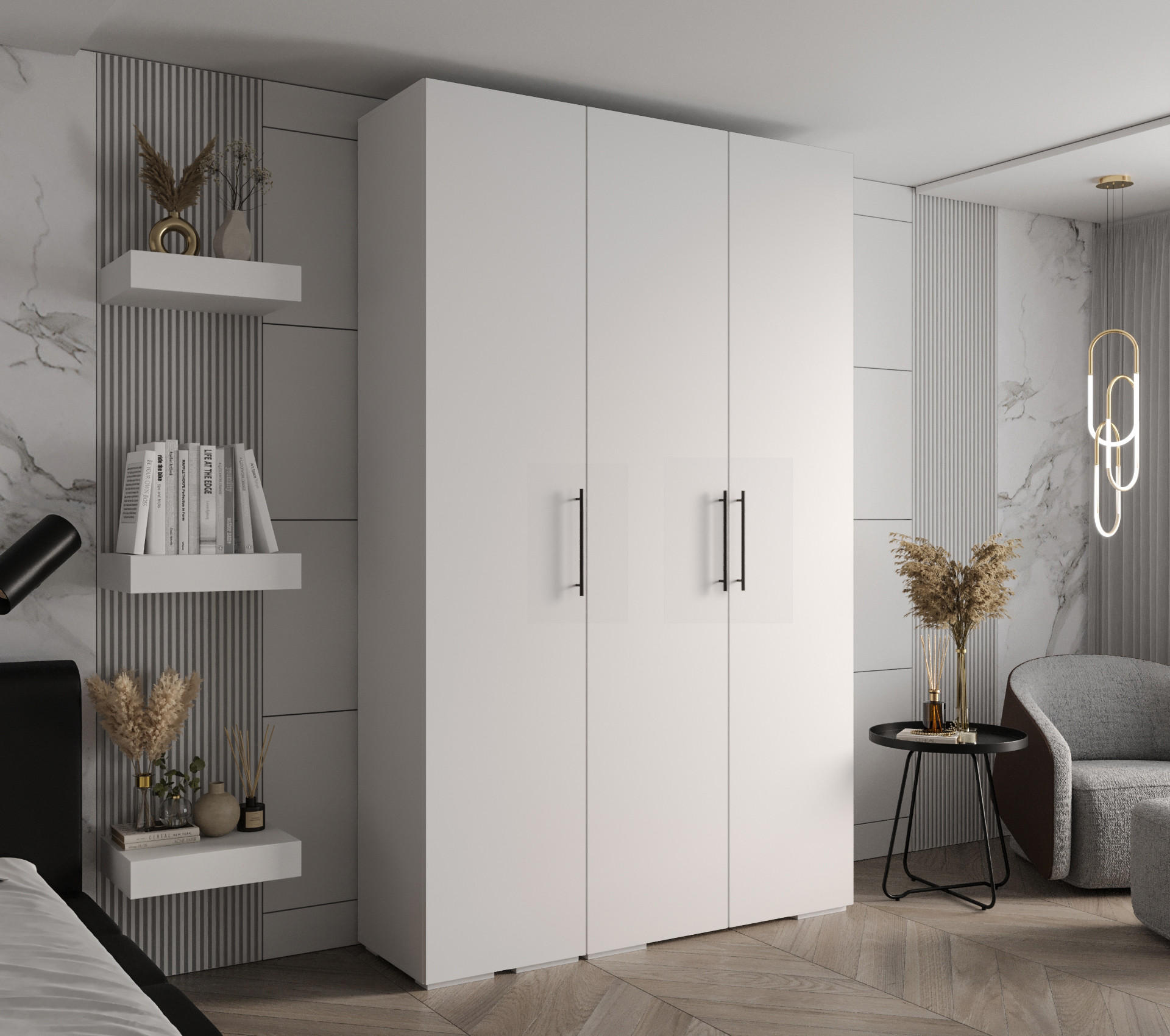 DREHTÜRENSCHRANK 236.7/150/47 3-türig - Schwarz/Weiß, Holz/Metall (150/236.7/47cm) - Abiks Möbel