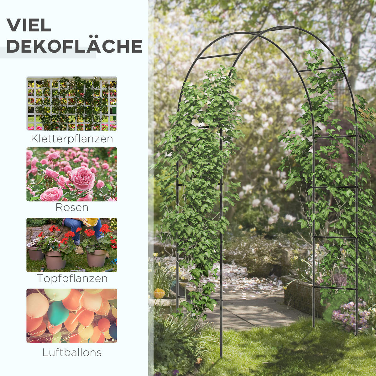 ROSENBOGEN, Metall, Schwarz - Schwarz, Metall (40/240/140cm) - Outsunny