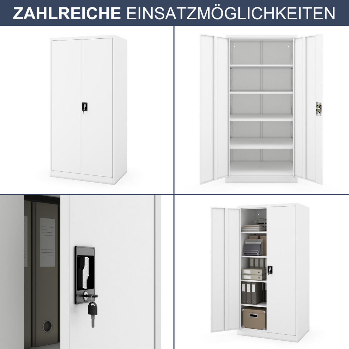 AKTENSCHRANK abschließbar KADO Flügeltüren 185x90x60cm Weiß - Weiß, Metall (90/185/60cm) - DELUKE