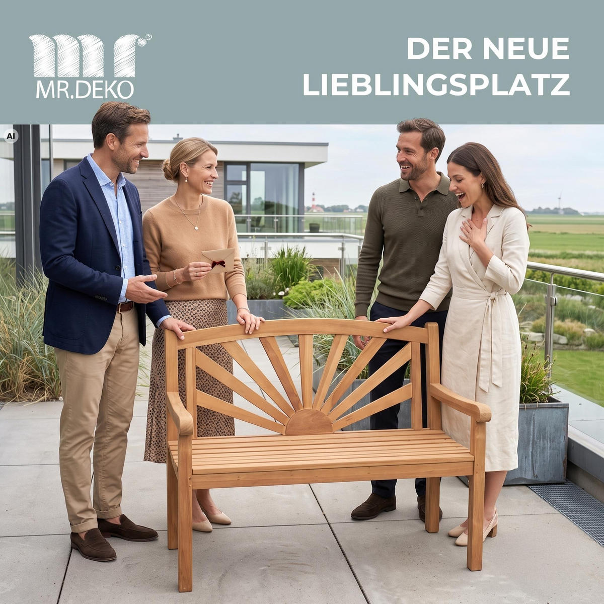 GARTENBANK Sonne - Naturfarben, Holz/Metall (120/94/60cm) - Mr. Deko