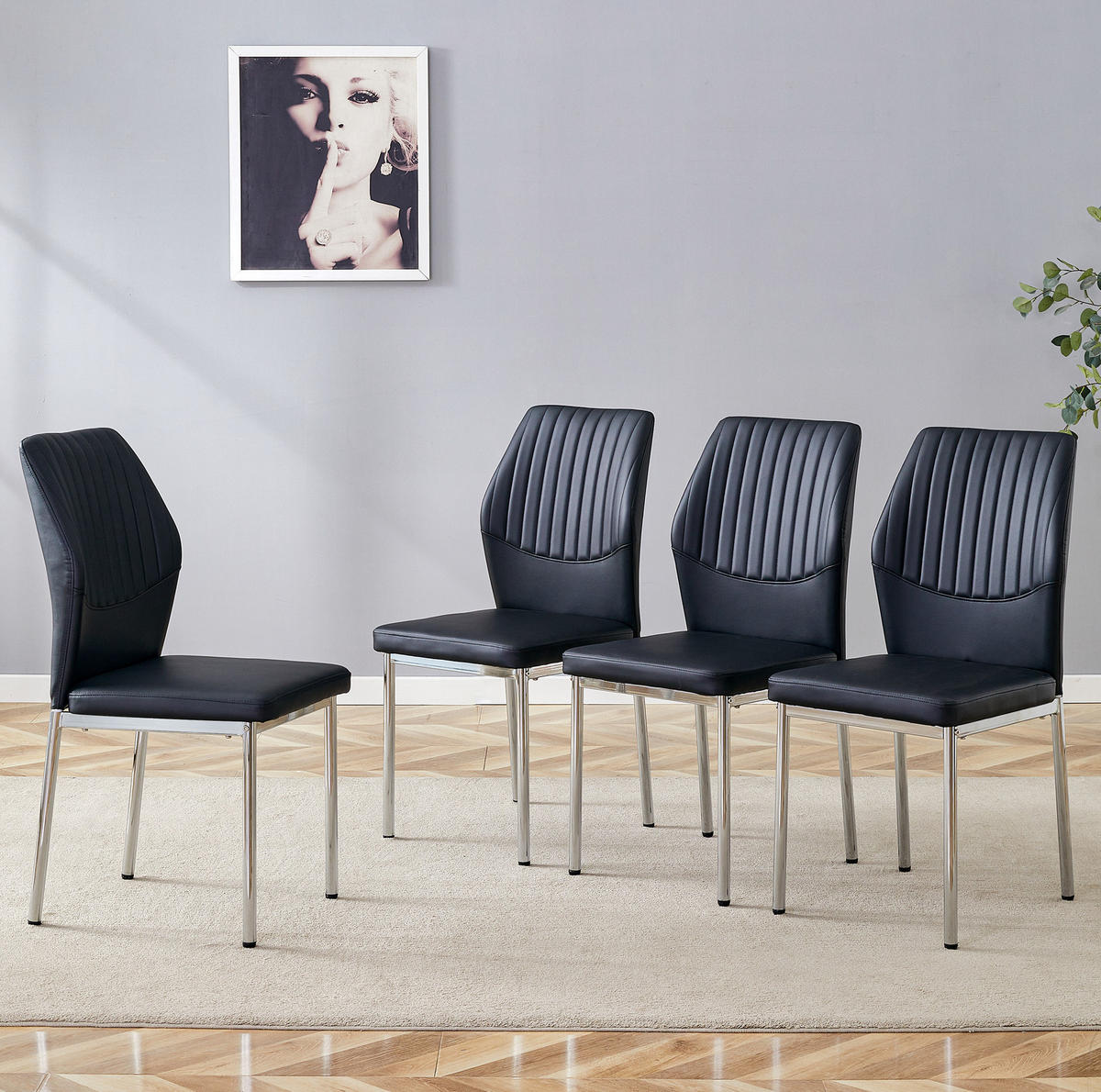ESSZIMMERSTUHL 4er-Set Höhe 93 cm PU-Leder Schwarz/Silber - Silberfarben, Metall (42.6/93/43cm) - Meubliv