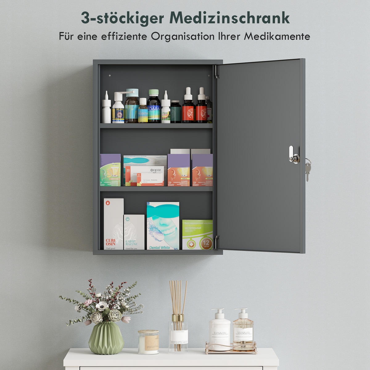 MEDIZINSCHRANK Metall Grau - Grau, Metall (18/60/40cm) - Kleankin
