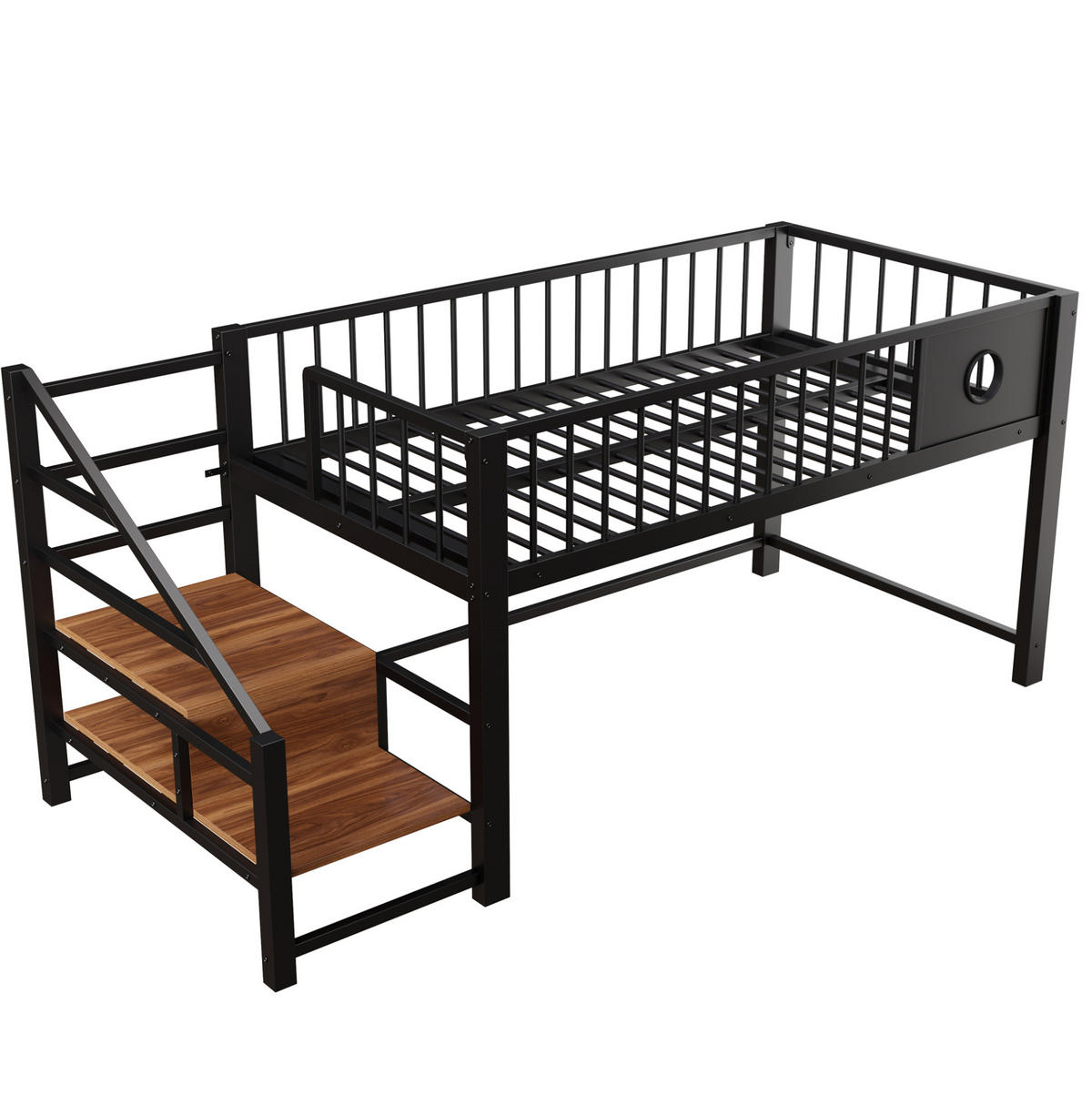 HOCHBETT 90/200 cm aus Metall mit Stauraumleiter, Schwarz - Schwarz, Metall (90/200cm) - OKMYHOME
