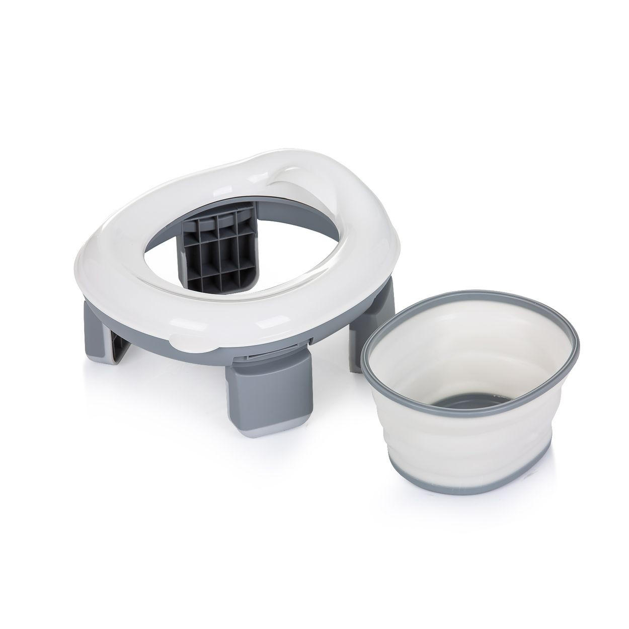 TOILETTENTRAINER Viaggio 2 in 1 grau Töpfchen, faltbar, Tragetasche, Spritzschutz, abnehmbarer Behälter - Grau, Kunststoff (26/28cm) - Chipolino