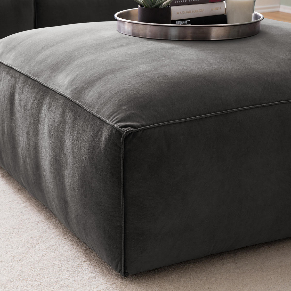 POLSTERHOCKER - Dunkelgrau/Schwarz, Kunststoff/Textil (92/42/92cm) - home24