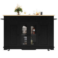 KÜCHENINSEL 151,5/60/91,7 cm aus MDF, Metall und Glas mit klappbarer Tischplatte Schwarz/Natur - Schwarz, Holzwerkstoff (151.5/91.7/85cm) - Modenvie
