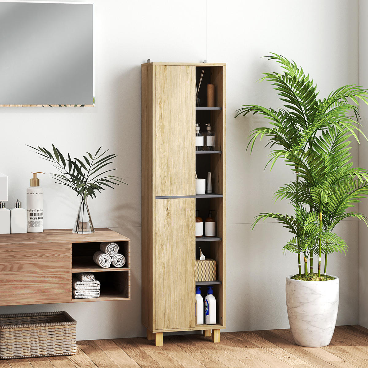 HOCHSCHRANK DE-12443 40/24/148 cm Naturholz - Naturfarben, Holzwerkstoff (24/148/40cm) - ComfortXL