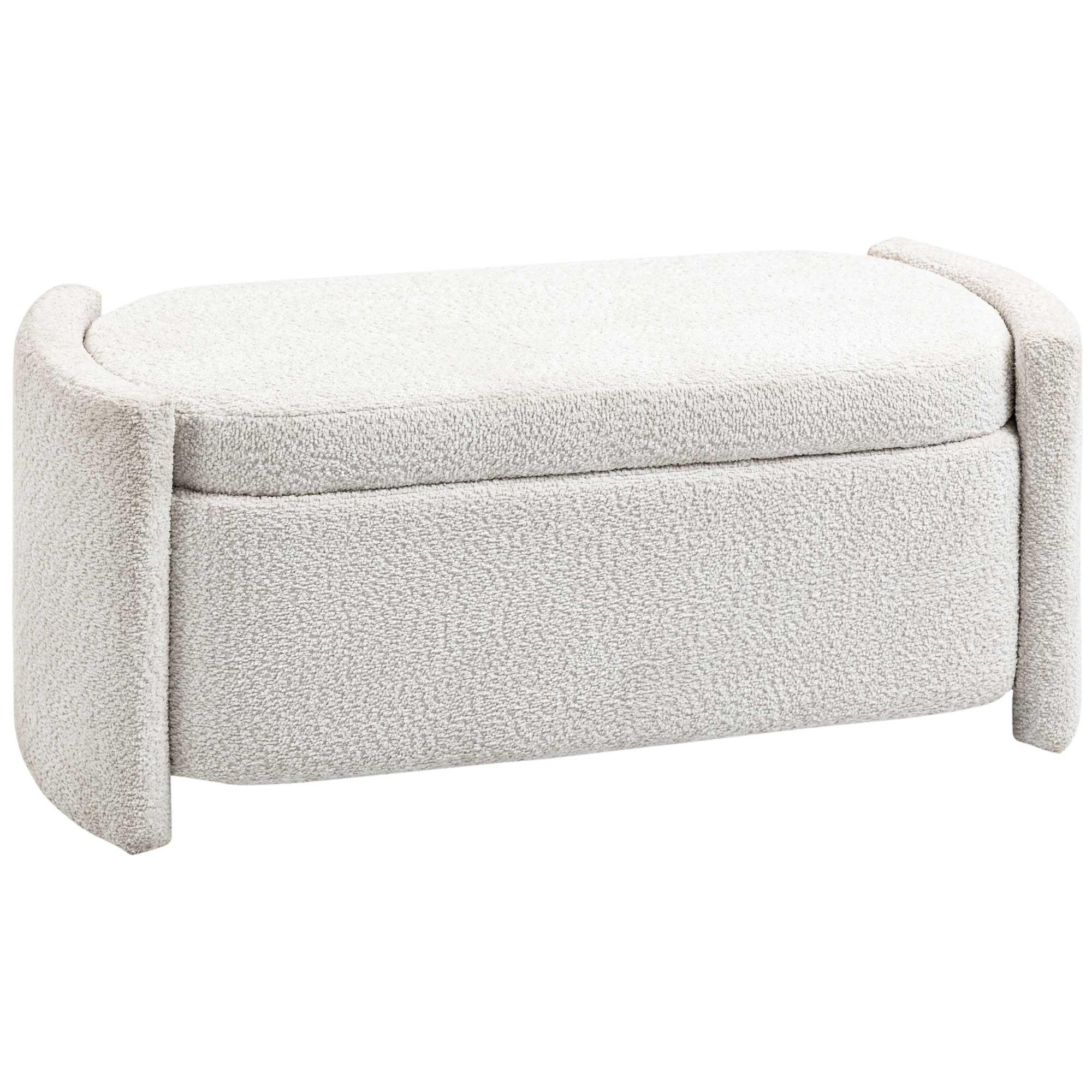SITZBANK, Bettbank mit Stauraum, Polsterbank mit Deckel, Samtoptik, Creme - Eukalyptusholzfarben/Creme, Holz/Kunststoff (44/45.5/105cm) - HOMCOM