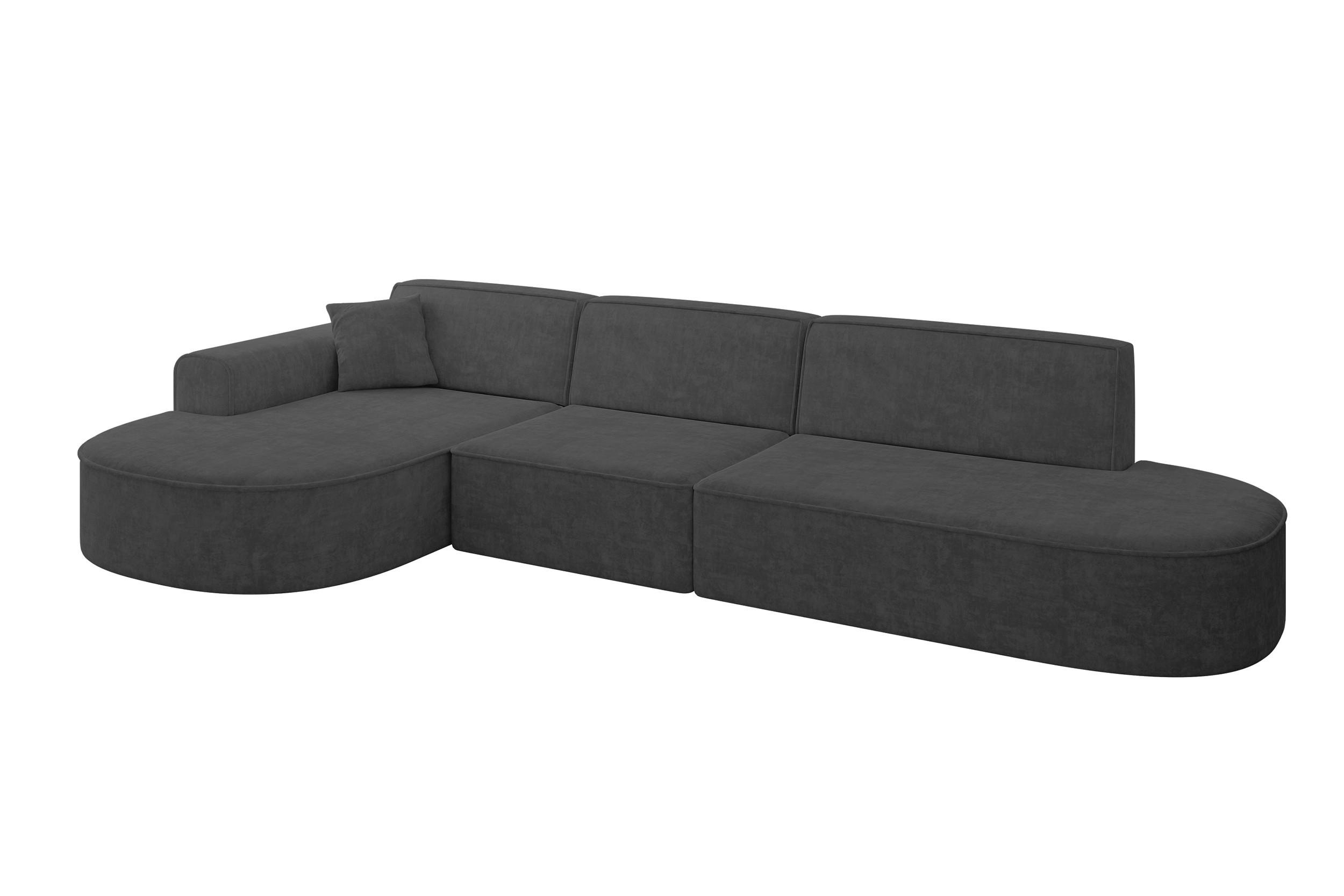 ECKSOFA Ottomane Links MARI-L2 - 328x171x79 cm Dunkelgrau Velours - Dunkelgrau/Schwarz, Holzwerkstoff/Kunststoff (328/171cm) - ALTDECOR