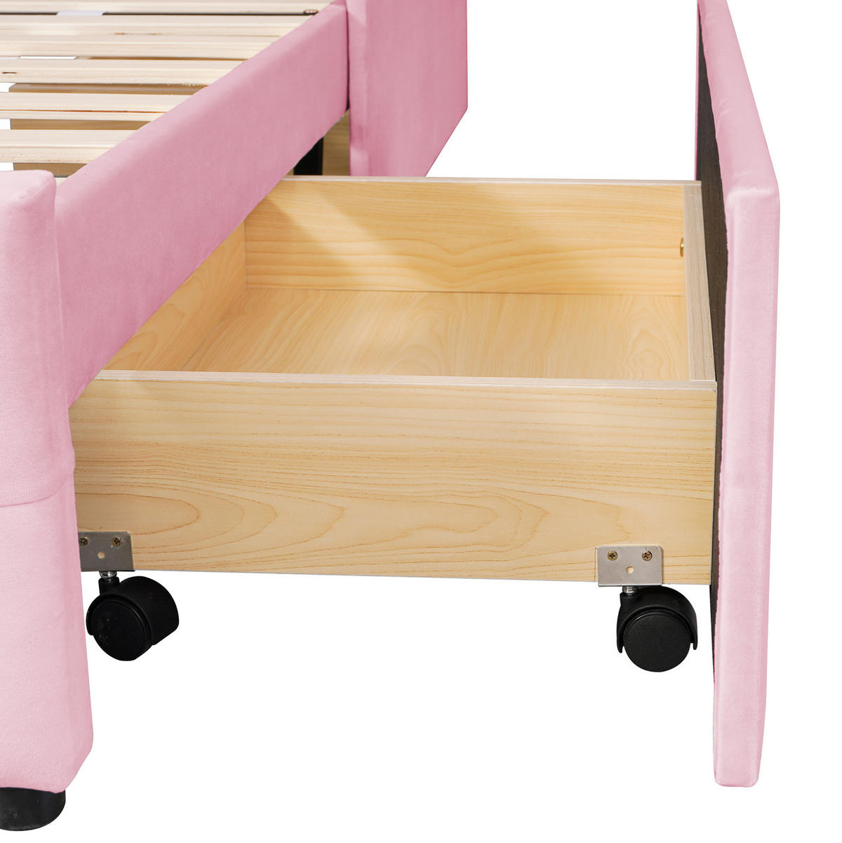 KINDERBETT Polsterbett 90/200 cm aus Samt mit Lattenrost und Schublade Rosa - Pink, Textil (90/200cm) - Modenvie