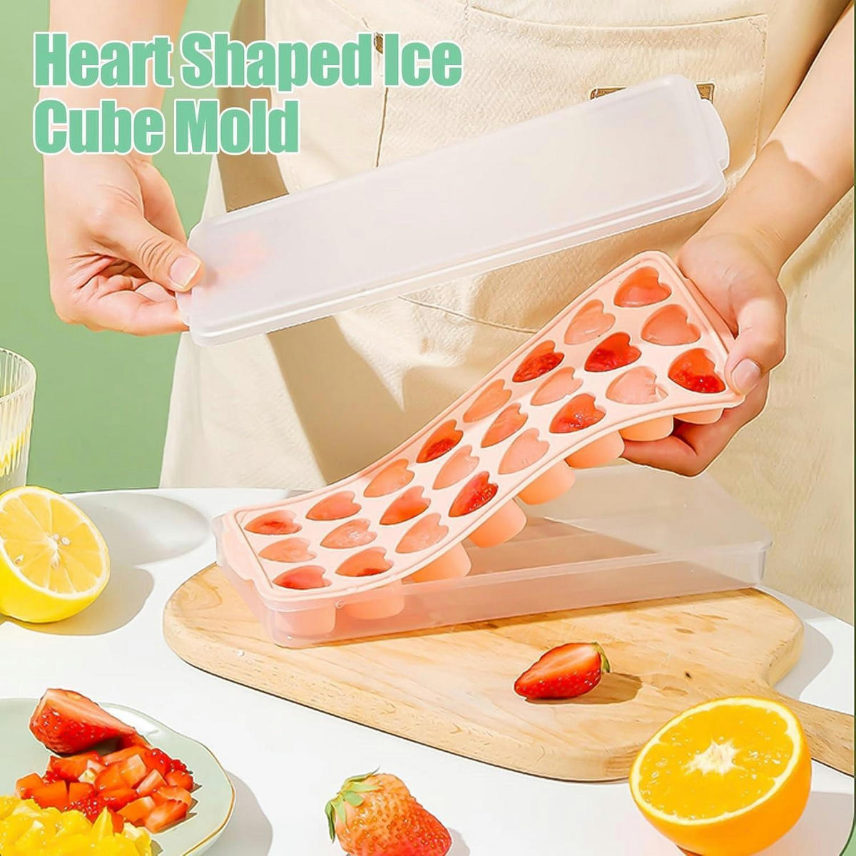 EISWÜRFELFORM Herz 2-teiliges Set Silikon 24-Cavity mit Deckel - Multicolor, Kunststoff (3/1/5cm)