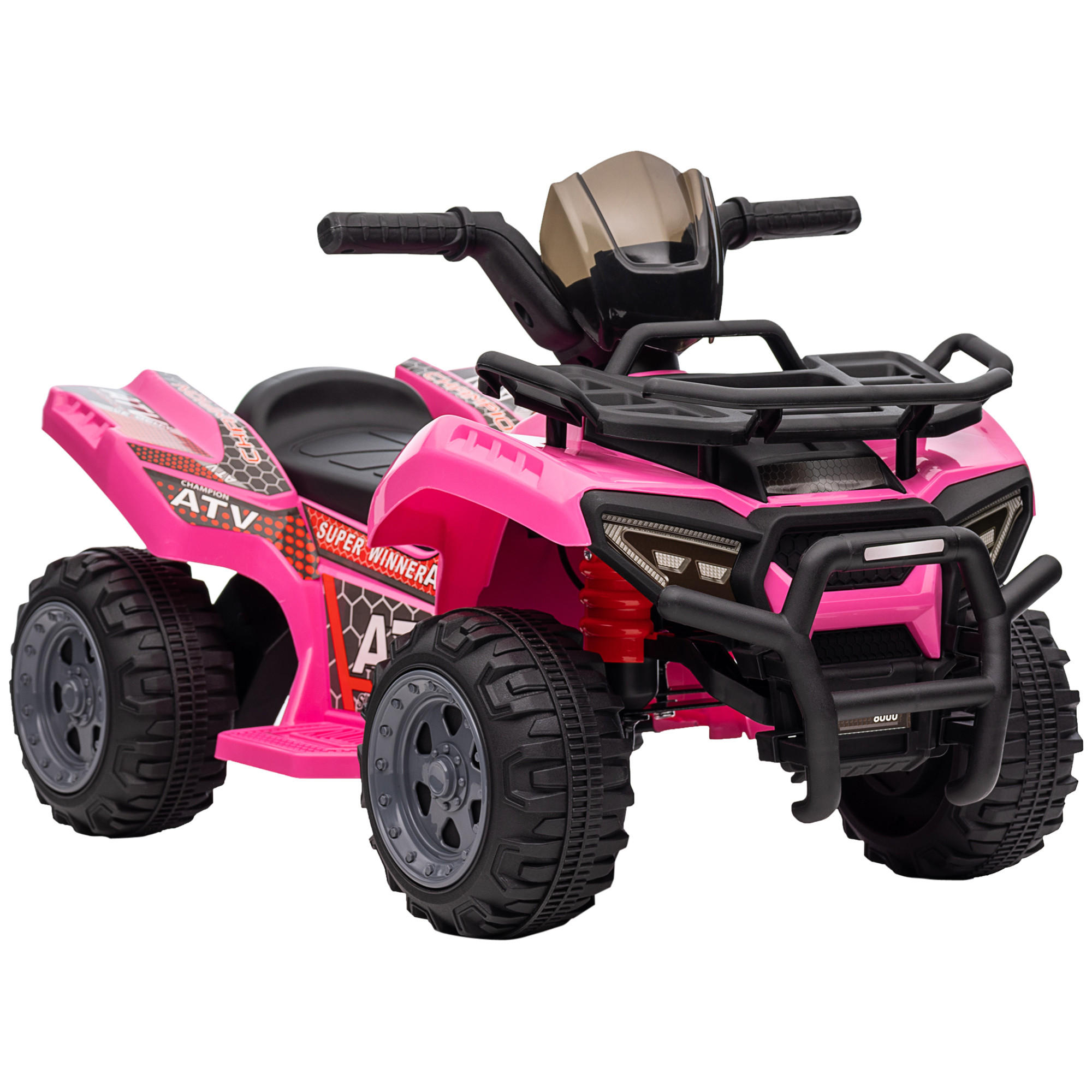 MINI ELEKTRO-QUAD KINDER, Schwarz/Grün/Rosa/Rot, Metall+ PP-Kunststoff - Rosa, Metall (70/42/45cm) - HOMCOM