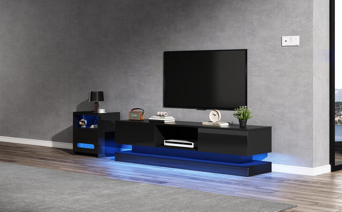 TV-LOWBOARD Led Schwarz 160/35/40.5 cm - Schwarz, Holz (160/40.5/35cm) - PANGIVO