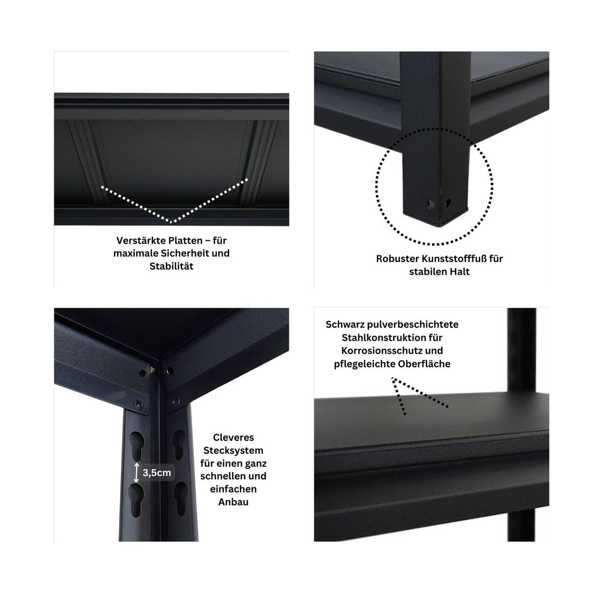 SCHWERLASTREGAL Thorin 180x90x40cm 5 Stahlplatten-Ebenen Fachlast 350 kg Schwarz - Schwarz, Metall (90/180/40cm) - PROREGAL