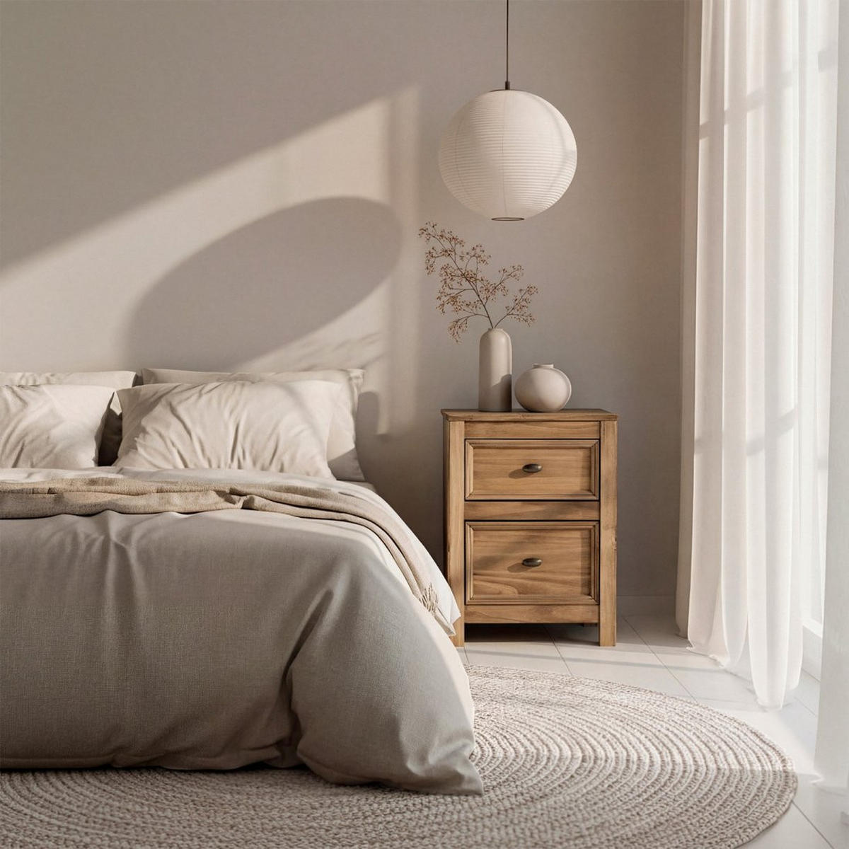 NACHTTISCH 2 SCHUBLADEN Serena Natürlich 42 cm x 57 cm - Naturfarben, Holz (42/57/39cm) - Klast Home