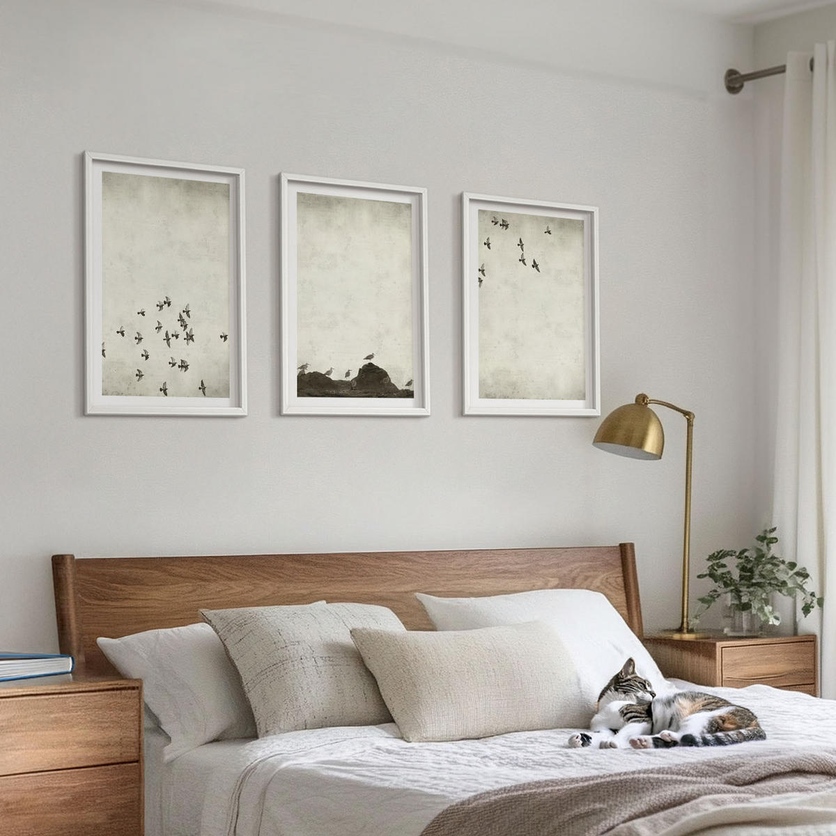 WANDBILDER 3er-Set - 40x60 cm Weißer Rahmen - Vögel im Flug, minimalistischer Stil - Weiß, Kunststoff (40/60cm) - ArtPrintCave
