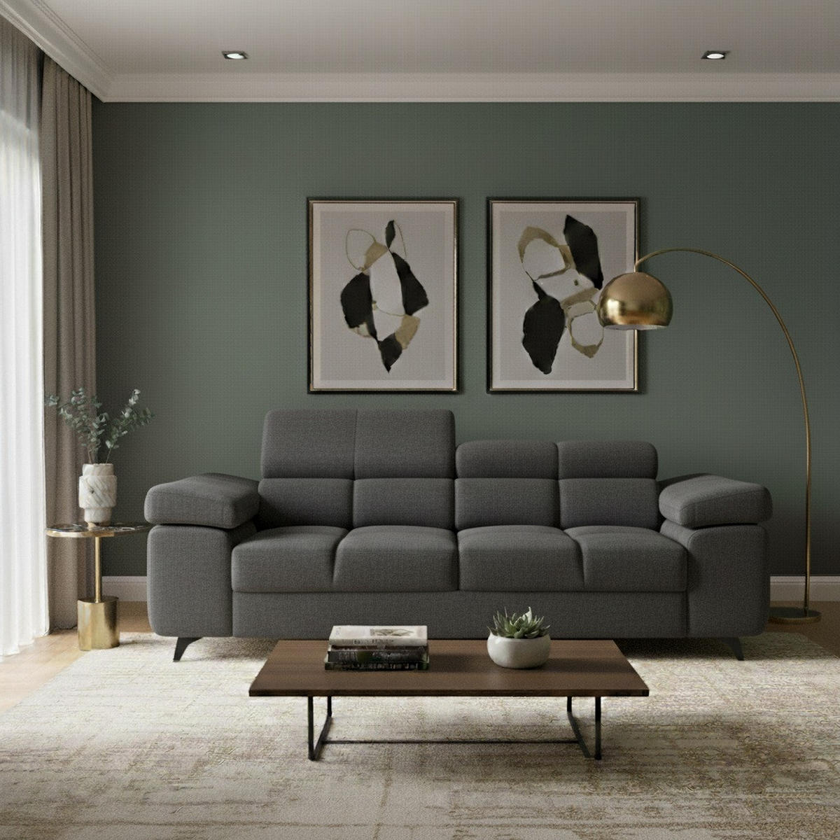 2-SITZER SOFA FJORD, verstellbarer Kopfstütze, anthrazit - Anthrazit/Schwarz, Kunststoff/Textil (194/90/97cm) - KS Home Concept