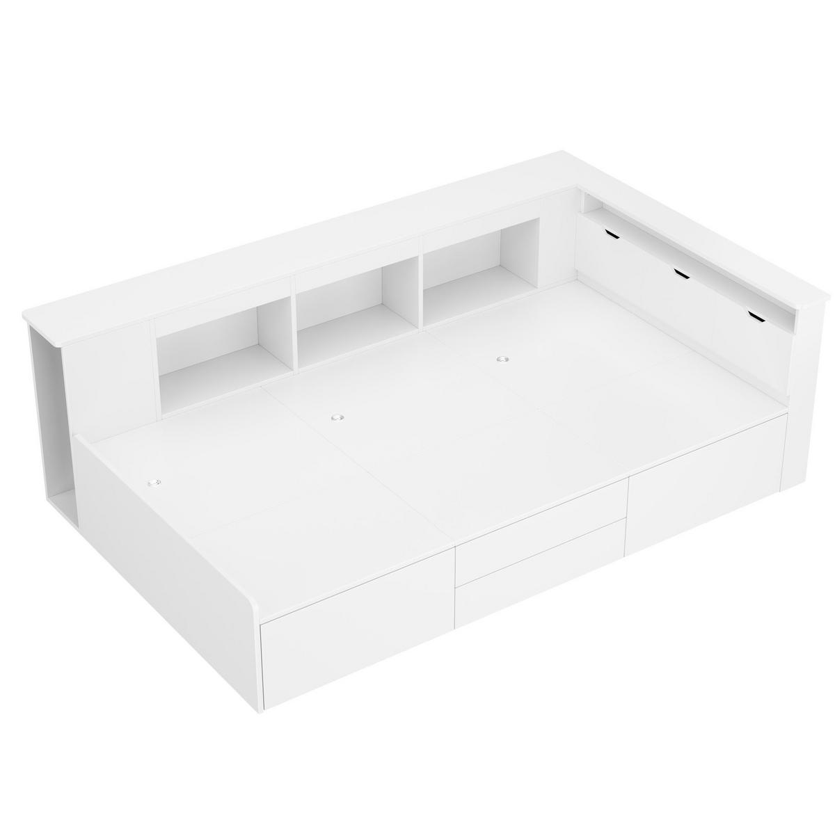 KINDERBETT 90/200 cm aus MDF mit 4 Schubladen, Bücherregal und Stauraum Weiß - Weiß, Holzwerkstoff (90/200cm) - Modenvie