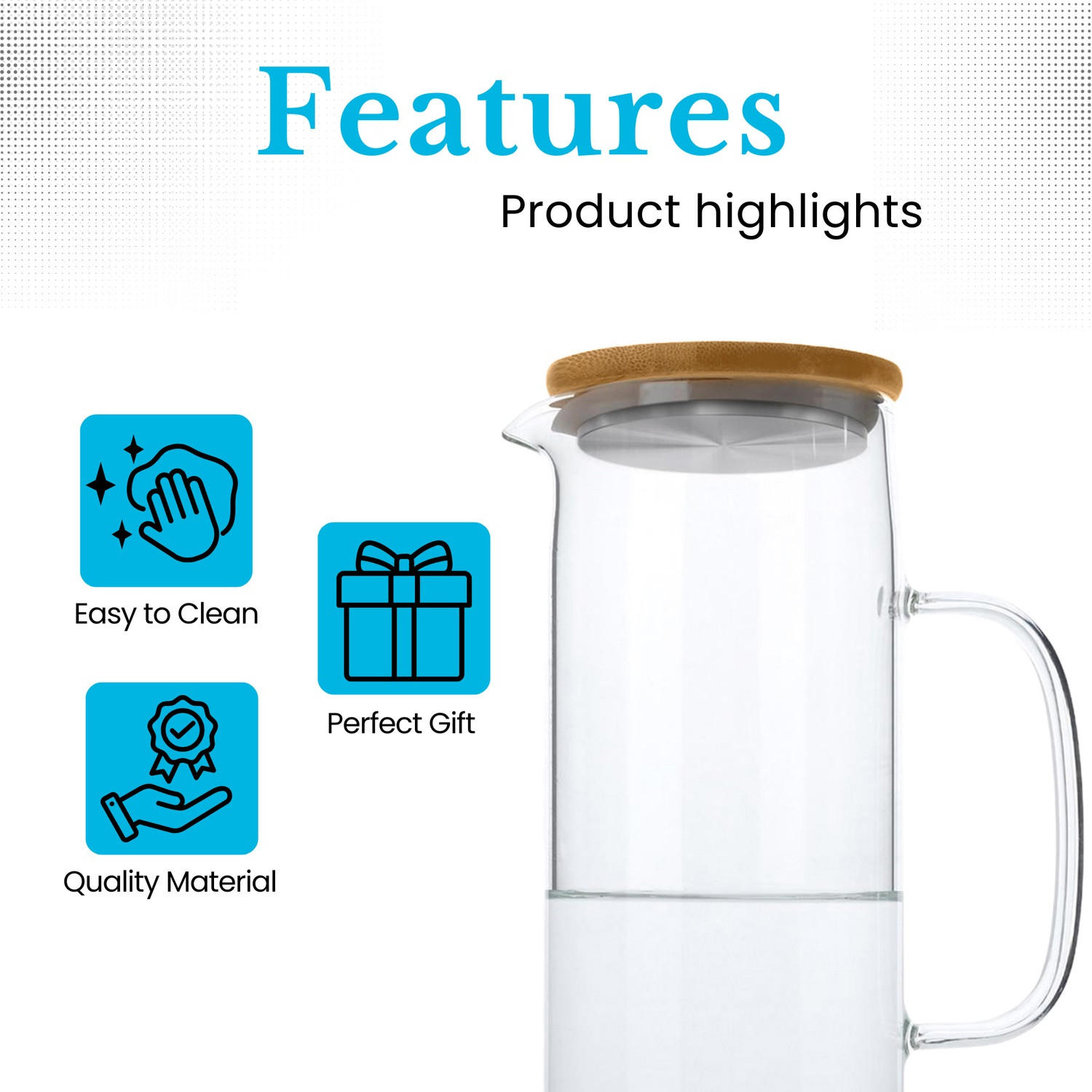 Thumbnail - Intirilife Karaffe, Transparent, Glas, 1.6 L, abnehmbarer Deckel, Kaffee & Tee, Kannen, Karaffen