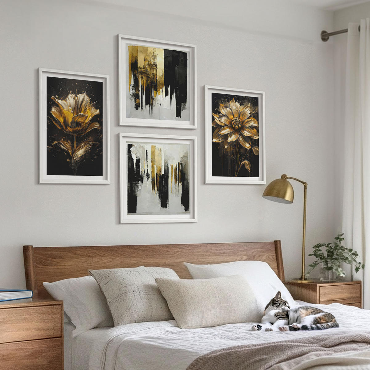 BILDER SET 4er Set - 50x50 cm & 40x60 cm Weißer Rahmen - Stilvolle moderne Blumen - Weiß, Kunststoff (50/50cm) - TULUP
