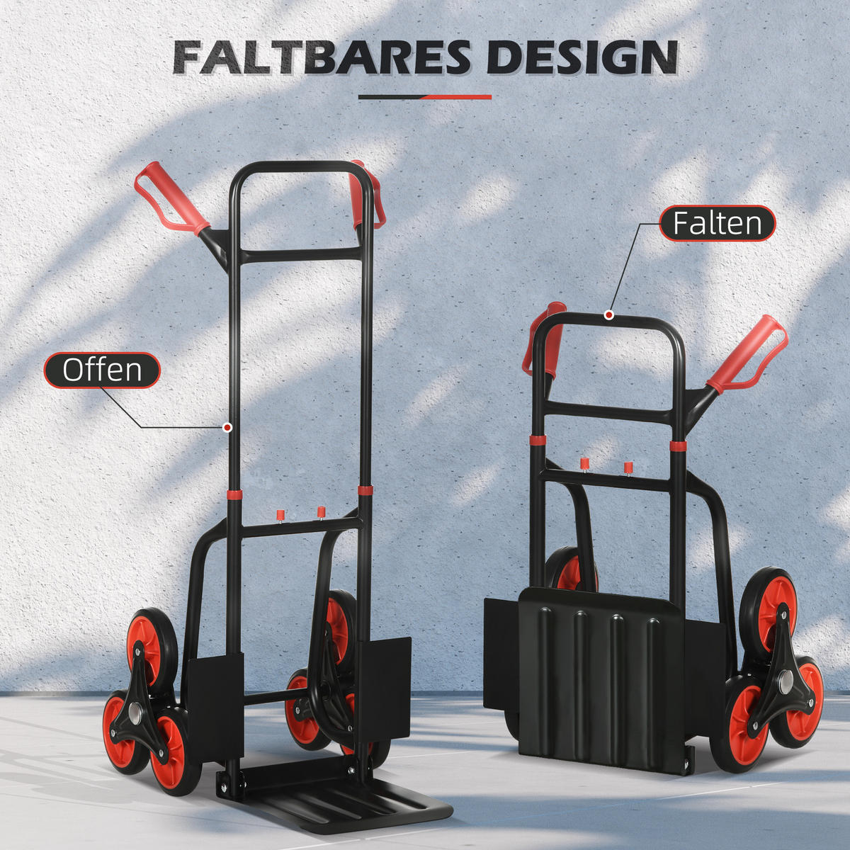 TREPPENSTEIGER Griff höhenverstellbar 120 kg Sackkarre Transportkarre Klappbar - Schwarz, Metall (45/109/60cm) - DURHAND
