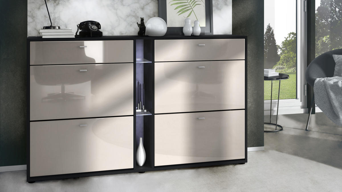 SCHUHSCHRANK Today Fronten in Sandgrau Hochglanz - Sandfarben, Holzwerkstoff (155.5/95/28cm) - Vladon