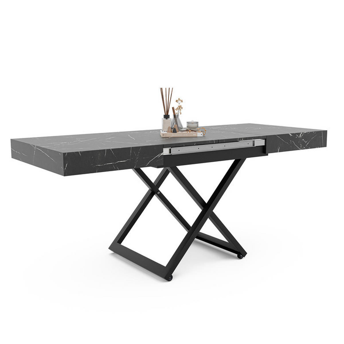 COUCHTISCH SANELLE ausziehbar mit Liftfunktion, 120/80/76 cm Schwarz - Schwarz, Holzwerkstoff/Metall (120/80/27cm) - Idohome