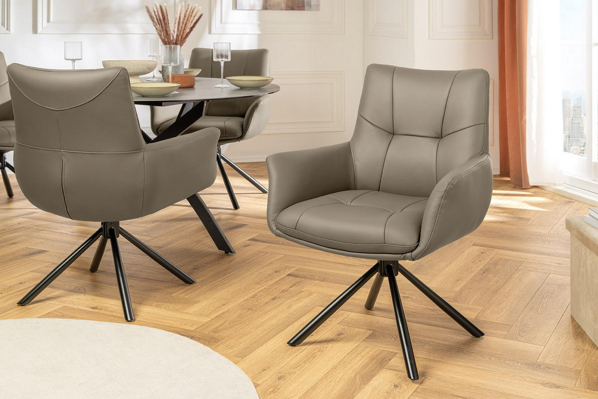 STUHL SIGNATUR Echtleder Taupe 85 cm - Taupe/Schwarz, Leder/Metall (64/85/65cm) - riess-ambiente