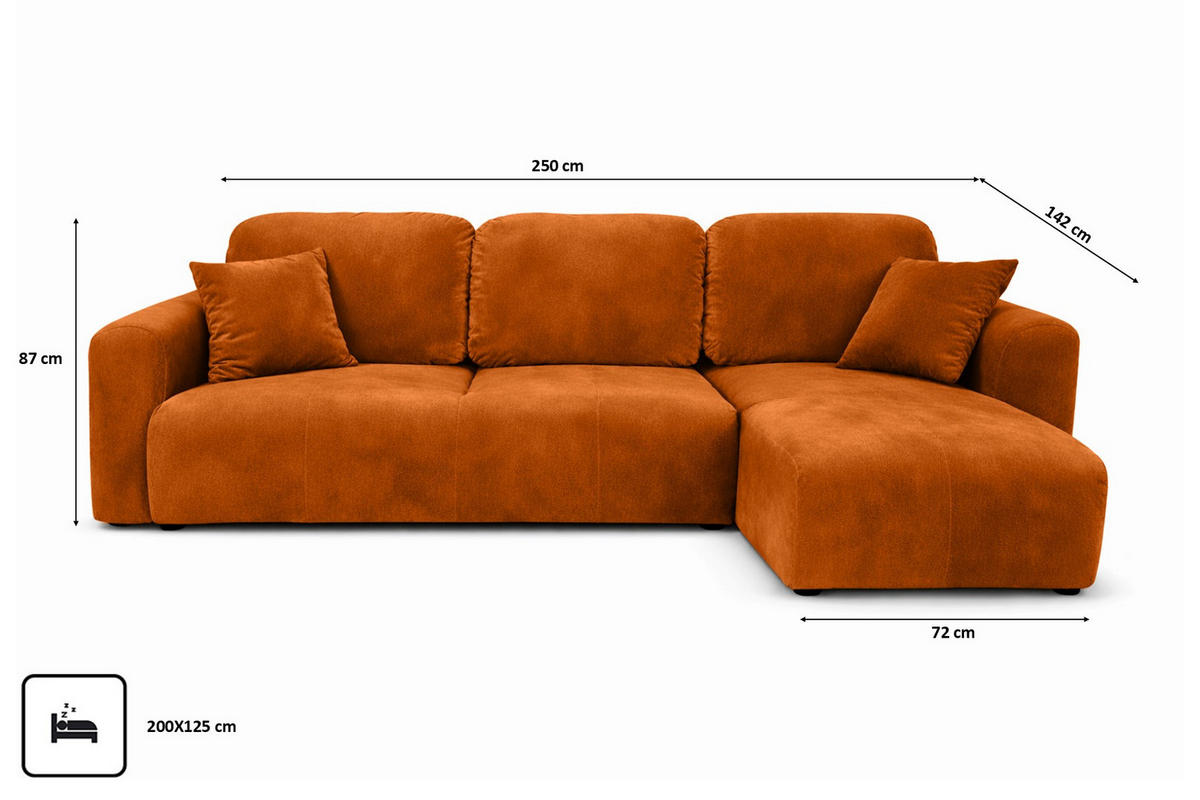 ECKSOFA Mit Schlaffunktion Und Bettkasten, Sofa L-Form Bingo L, Veloursstoff Salvador, Braun, Rechts - Braun, Holz (250/142cm) - Kaiser Möbel