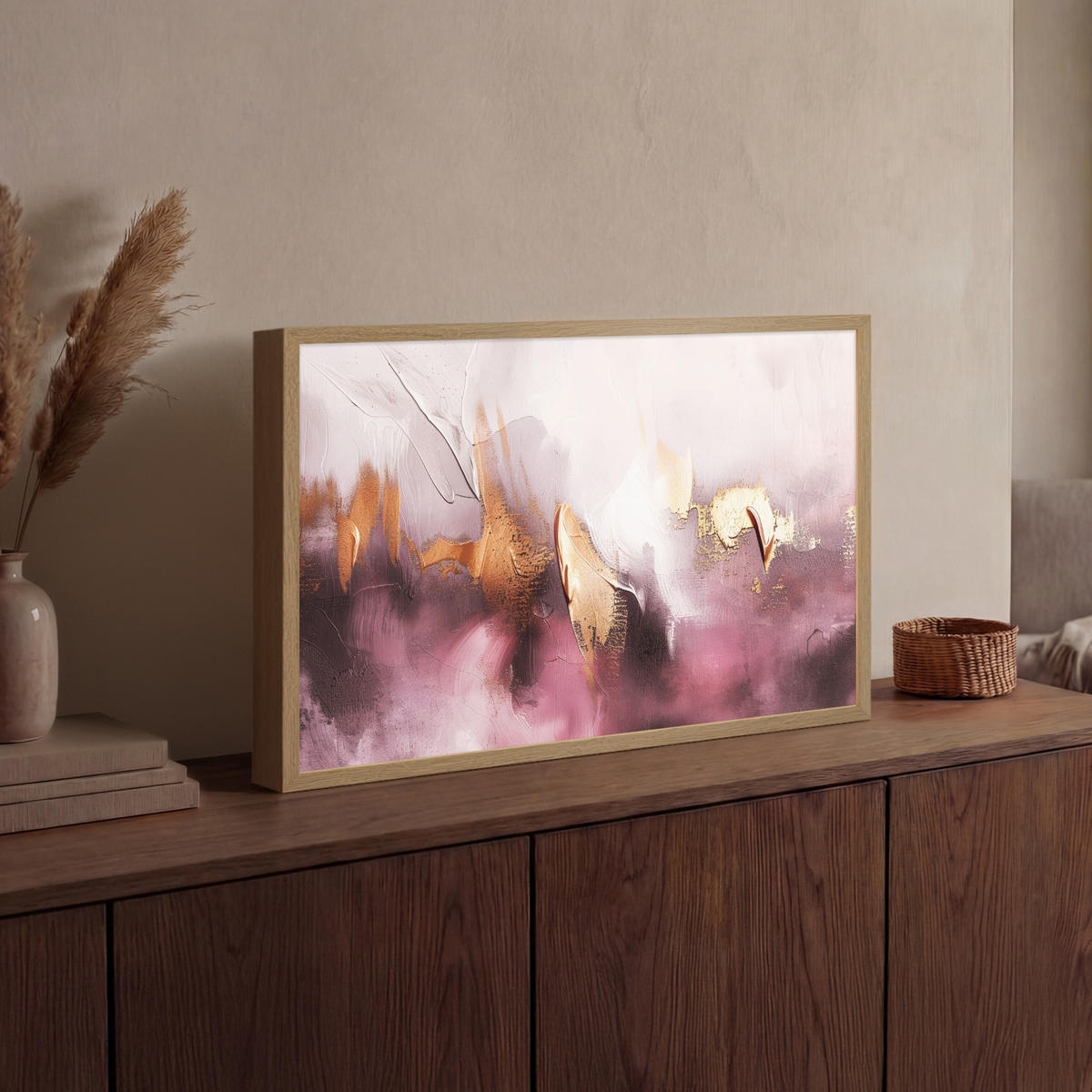 NÁSTĚNNÁ LAMPA S AKUMULÁTOREM Fialová - abstraktní - barva - zlatá 60x40 cm - světle fialová, kompozitní dřevo (60/40/8cm) - OnlyWow