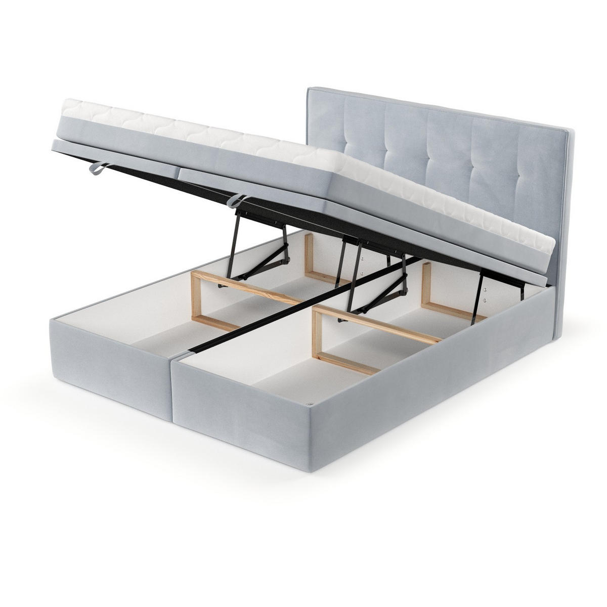 BOXBETT Arivo 200/200 cm Hellgrau im Paros Stoff - Hellgrau/Schwarz, Holz/Holzwerkstoff (200/200cm) - AltaBeds