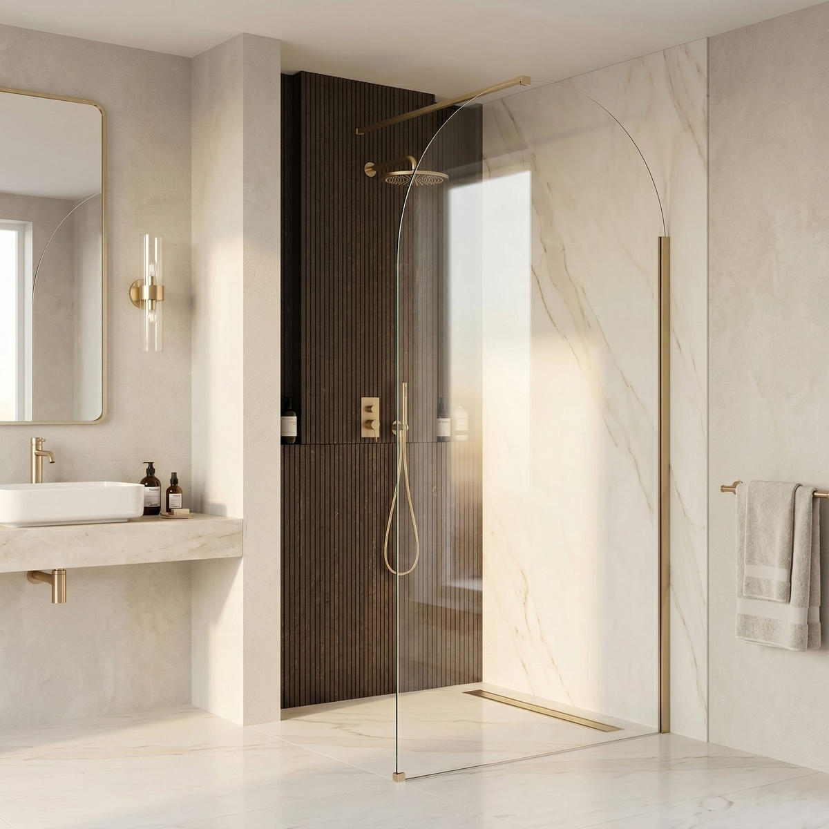 DUSCHWAND Rea Heaven Brush Gold 100 - Goldfarben, Glas (100/200cm) - REA