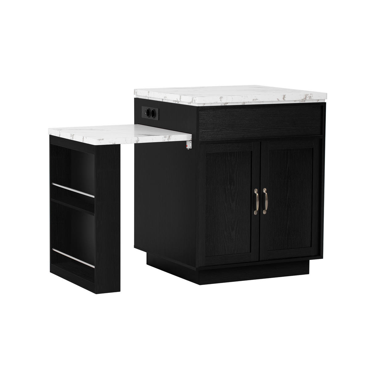 KÜCHENINSEL 125.5-187.5x71x93 cm Schwarz mit LED-Beleuchtung & Ladestation - Schwarz, Holzwerkstoff (187.5/93/71cm) - Modfu