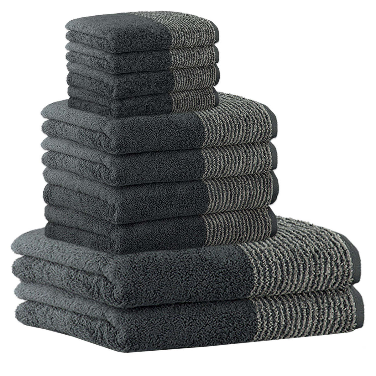 HANDTUCH Unisex Luxury Home C Two-Tone Grau Baumwolle 10er Pack - Schieferfarben, Naturmaterialien (50/100cm) - Cawoe