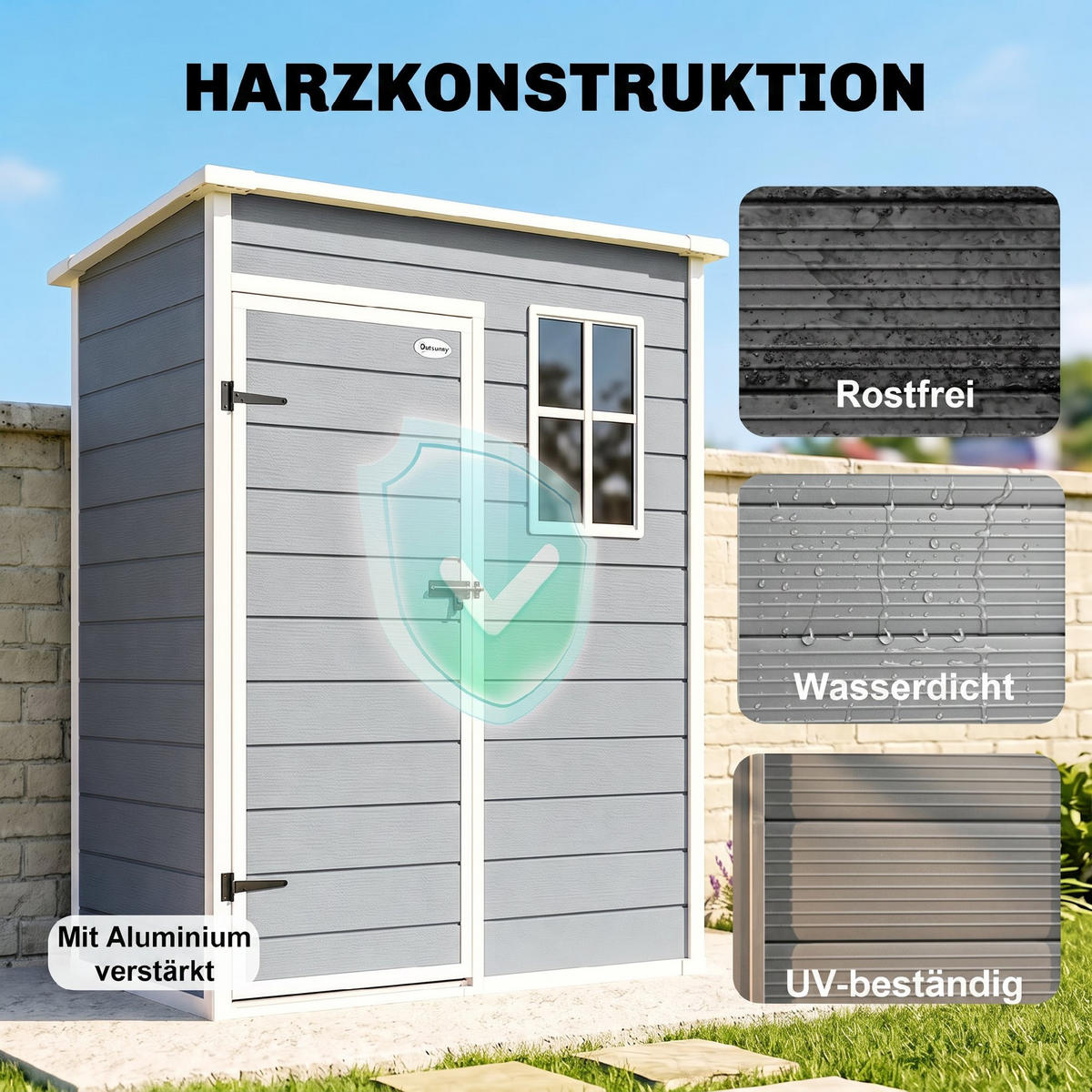 GERÄTEHAUS Kunststoff Aluminiumlegierung Grau - Grau, Kunststoff (92/193/151cm) - Outsunny