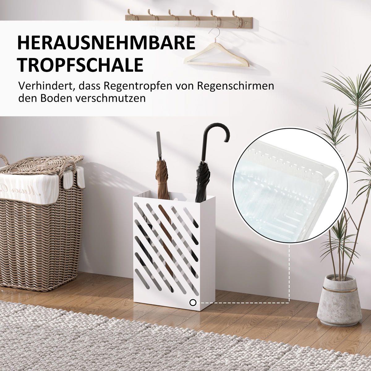 SCHIRMSTÄNDER mit 4 Haken Stahl 28 x 14 x 41 cm Weiß - Weiß, Metall (28/41/14cm) - HOMCOM