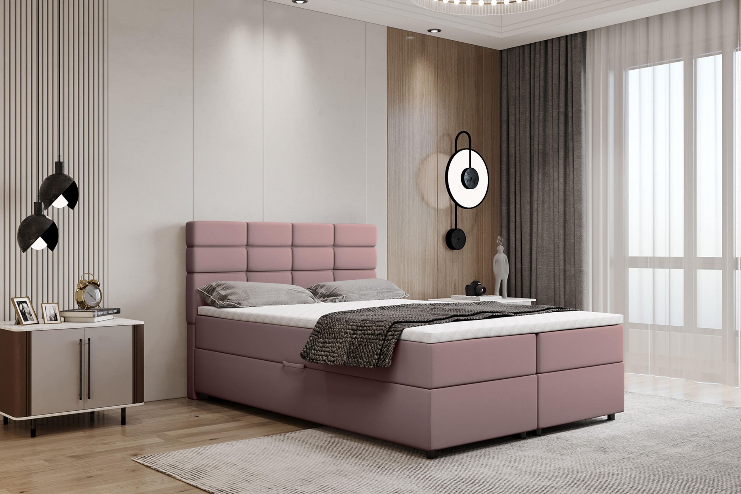 BOXBETT Reve 140 x 200 cm mit Bettkasten und Lattenrost ohne matratze - rosa - Rot, Holz (140/200cm) - Panda Möbel