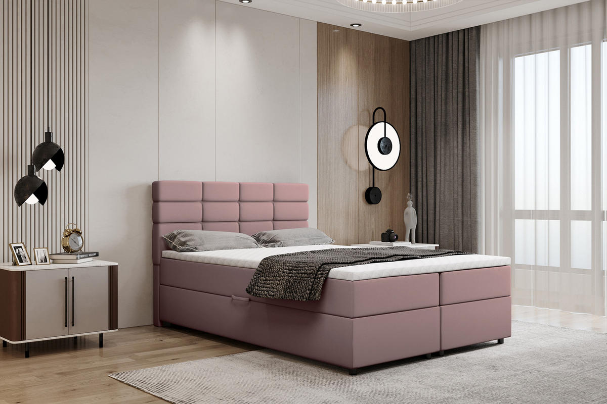 BOXBETT Reve 140 x 200 cm mit Bettkasten und Lattenrost ohne matratze - rosa - Rot, Holz (140/200cm) - Panda Möbel