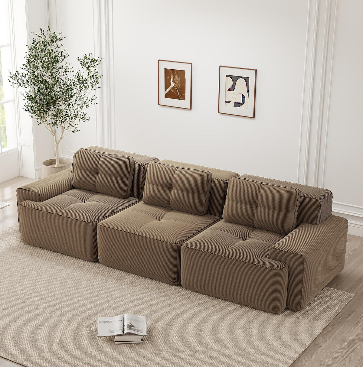 SOFA modular 3-Sitzer Tiefsitz Cord Braun - Braun, Textil (293/69/104cm) - IVMEU