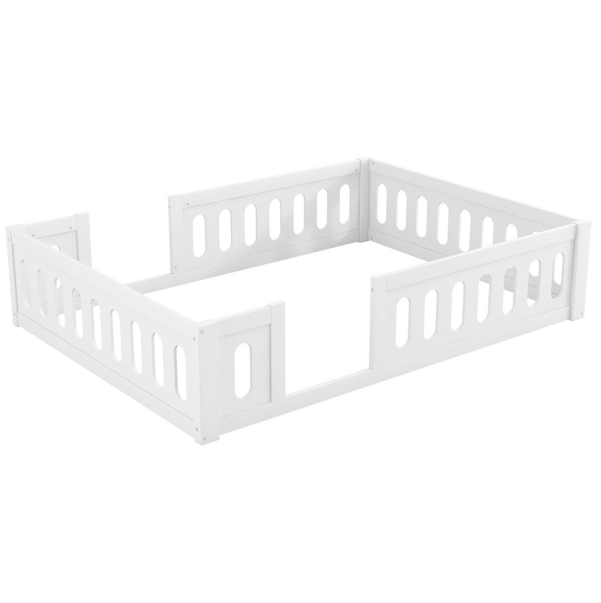 KINDERBETT 140/200 cm weiß aus Kiefernholz und MDF mit Geländer - Weiß, Holzwerkstoff (140/200cm) - OKWISH