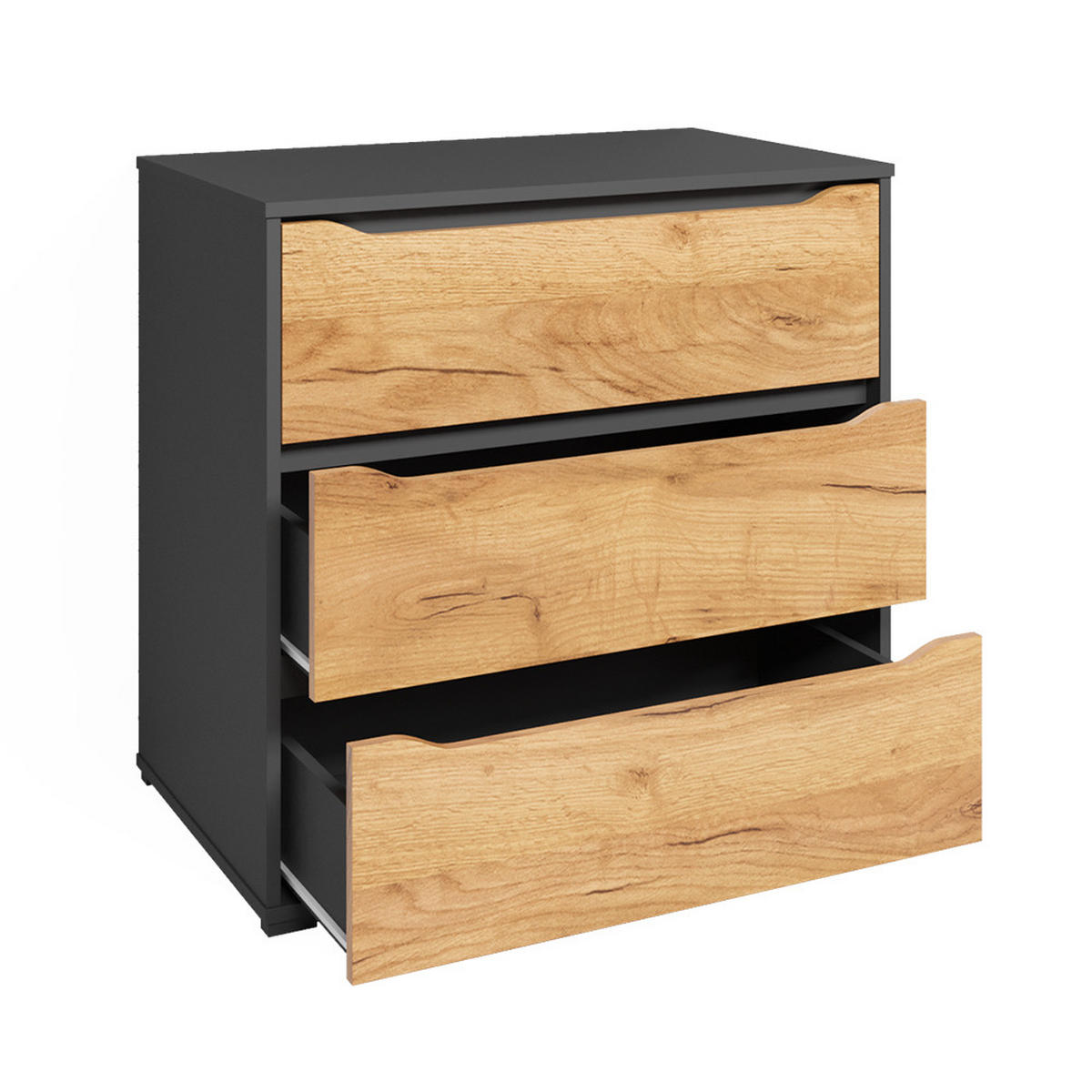 KOMMODE Ruben Goldkraft Eiche 80 x 77.6 cm mit Schubladen - Anthrazit/Eiche Wotan, Holzwerkstoff (48/77.6/80cm) - Vicco