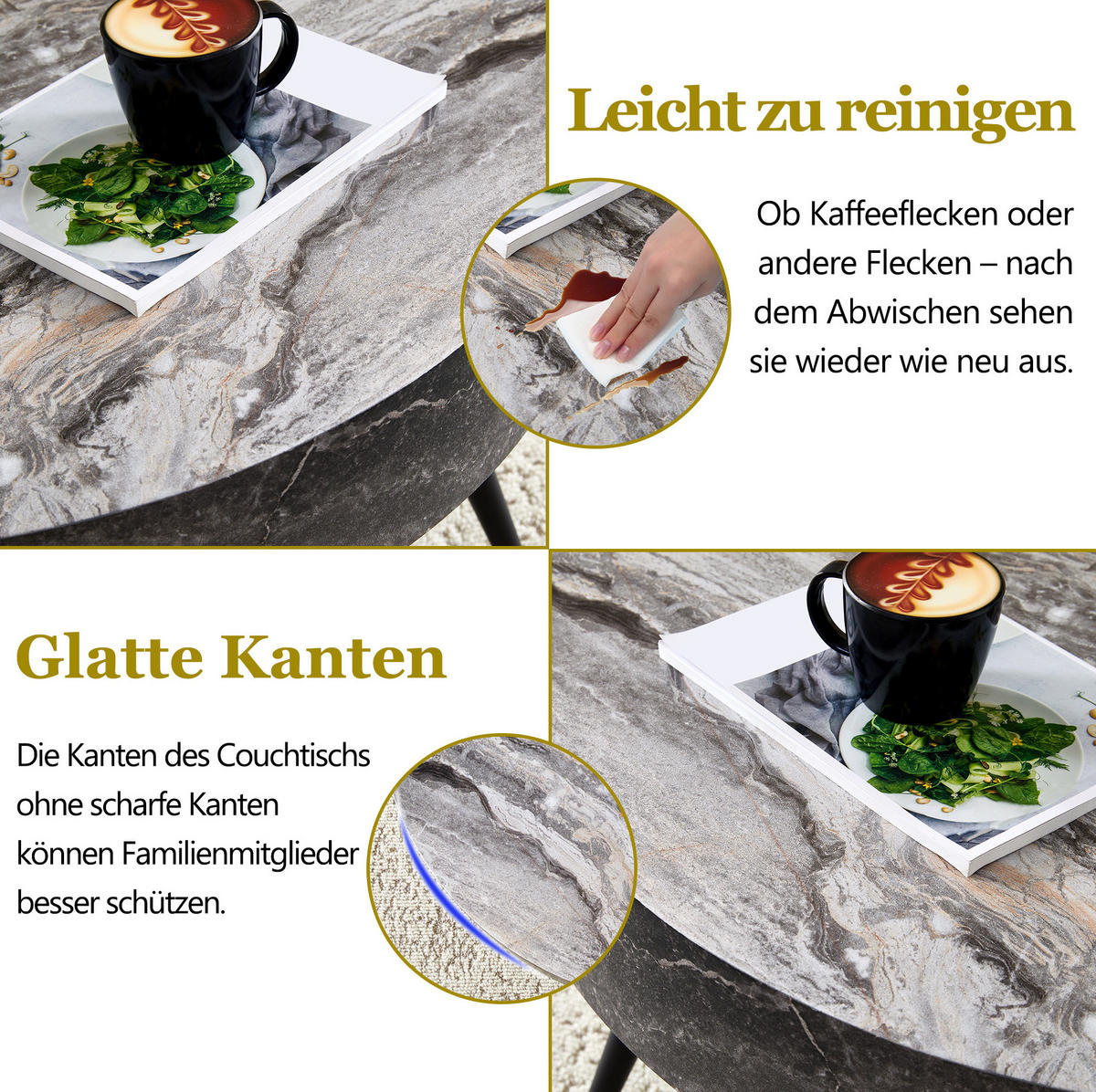 COUCHTISCH 70 cm aus Grau/Schwarz aus MDF und Metall mit verstellbaren Füßen - Schwarz, Holzwerkstoff (70/70/35.5cm) - OKMYHOME