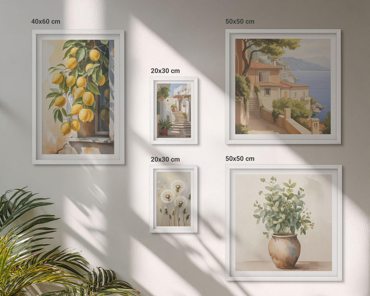BILDER SET 5er Set - 50x50 cm & 20x30 cm & 40x60 cm Weißer Rahmen - Lemon Streets Meerblick - Weiß, Kunststoff (40/60cm) - TULUP
