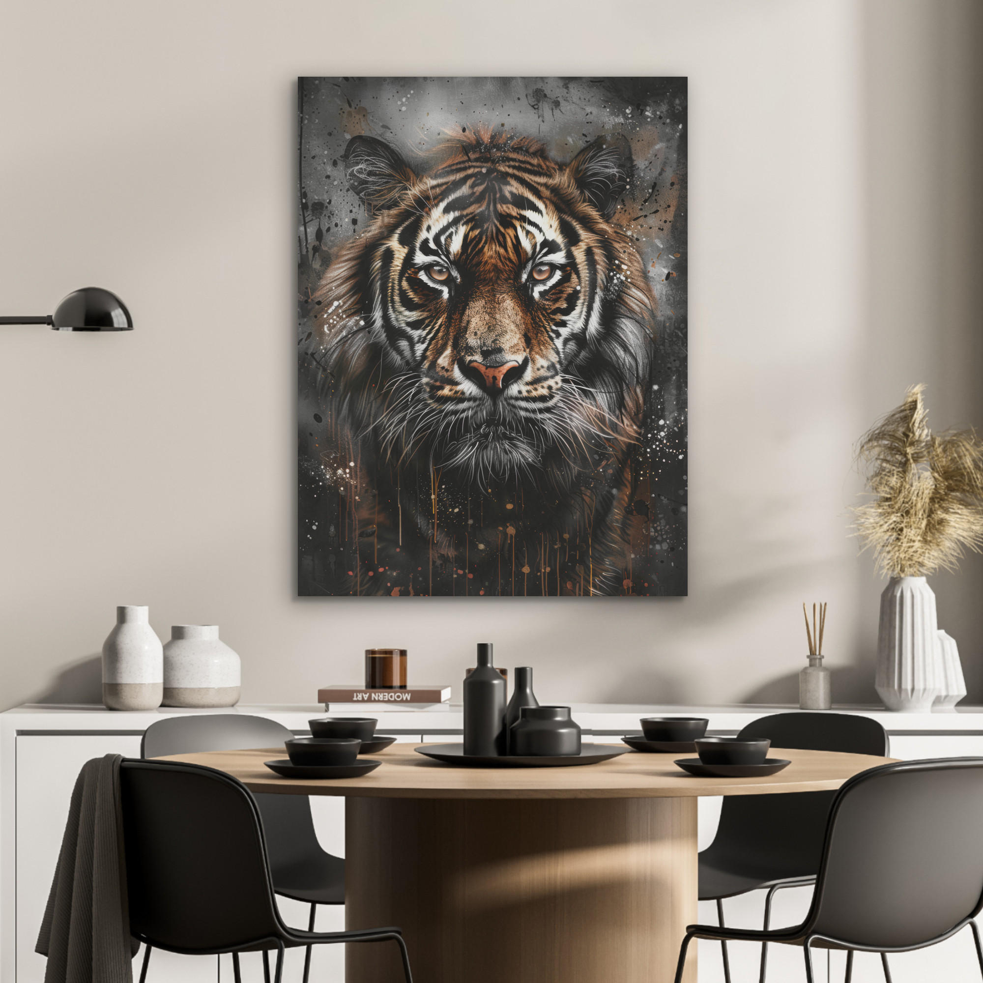 AKUSTIKPANEEL Tiger - Tiere - Porträt - Luxus - Schwarz 60x80 cm - Braun, Textil (60/0.9/80cm) - MuchoWow