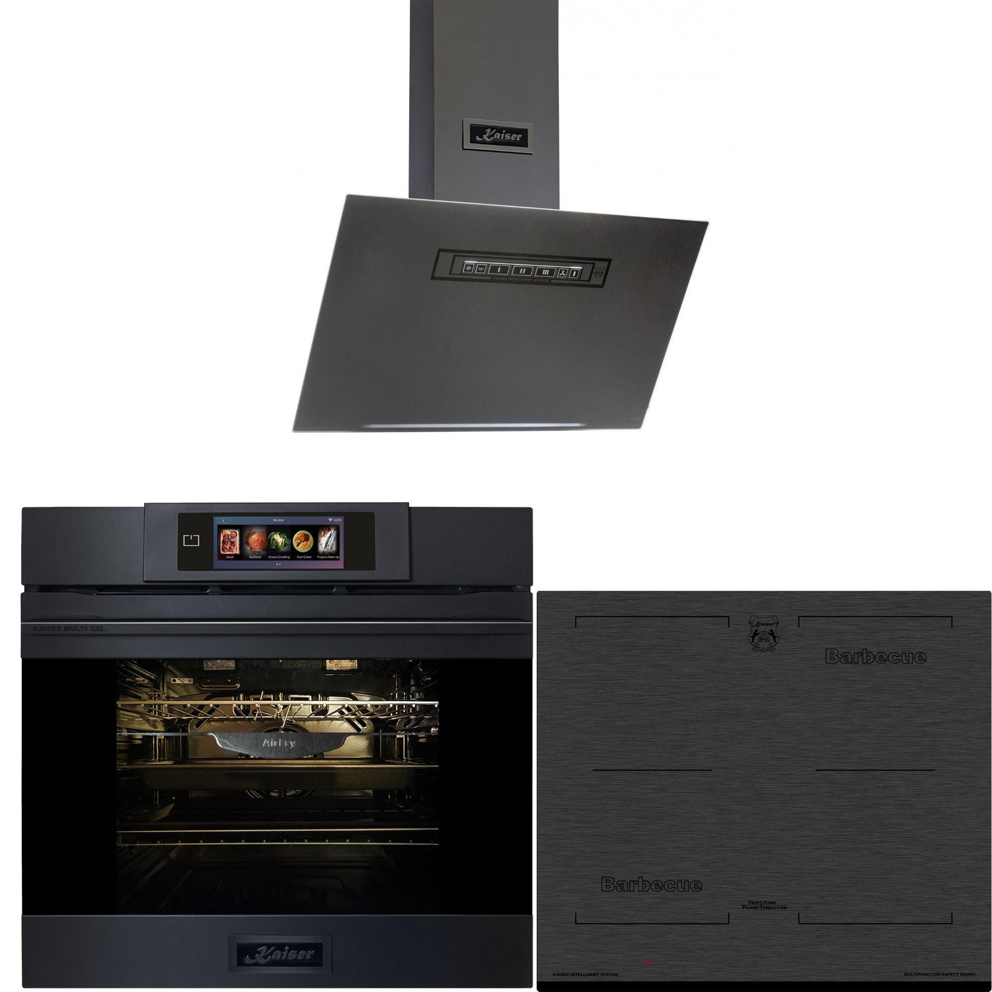 BACKOFEN-SET Multifunktions-Dampfbackofen EH 6347 + Induktionskochfeld KCT 6700 FI + Dunstabzugshaube AT 6402 ECO 60 cm - Grau, Metall (59.4/59.4/57.5cm) - Kaiser Küchengeräte