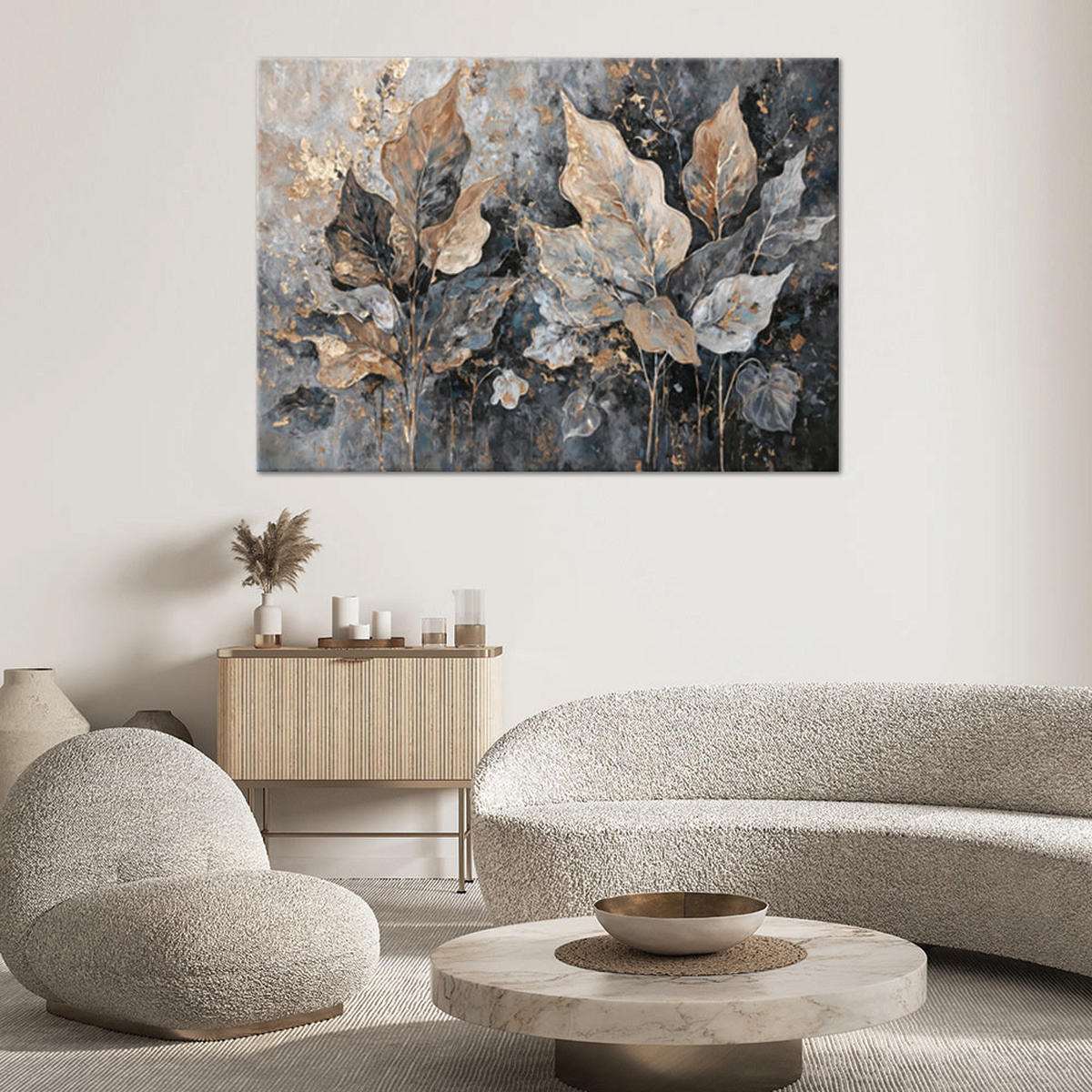 WANDBILD blätter im glamour stil - Silberfarben, Textil (60/40cm) - Feeby